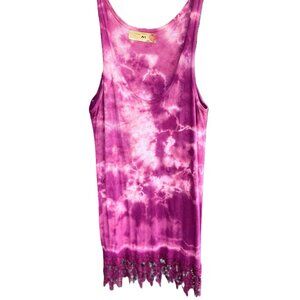 🆕Handmade Magenta Tie-Dye Lace Hem Tunic | Cotton/Lycra | Boho Festival Chic
